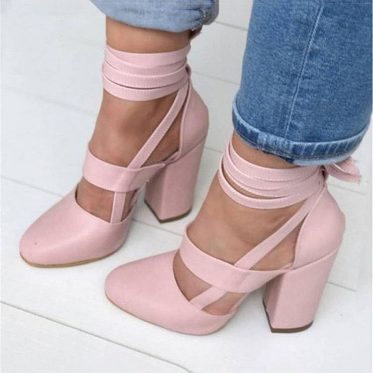 xakxx Women Pumps Plus Size 35-43 Women Heels Chaussures Femme Gladiator Summer High Heels For Party Wedding Shoes Women Thick Heels