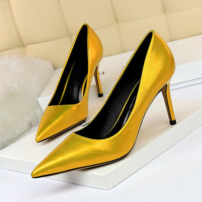 xakxx  Women 8Cm High Heels Pumps Plus Size 43 Pointed Toe Luxury Valentine Lady Shoes Low Heel Scarpins Yellow Green Blue Pumps