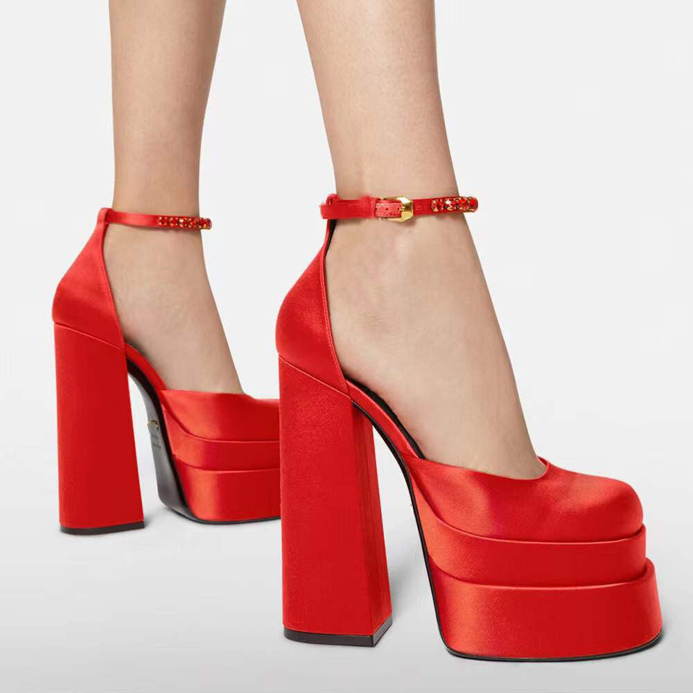 xakxx Graduation Prom New Fashion Women Pumps Retro Mary Janes Chunky Heels Sandals Spring Platform Dress Party Wedding Basic Shoes Woman Big Size