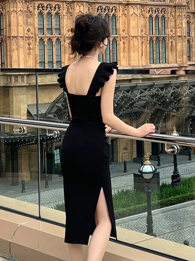 xakxx Elegant Spaghetti Strap Midi Dress For Women Fashion Summer One Piece Bodycon Party Robe Vestidos