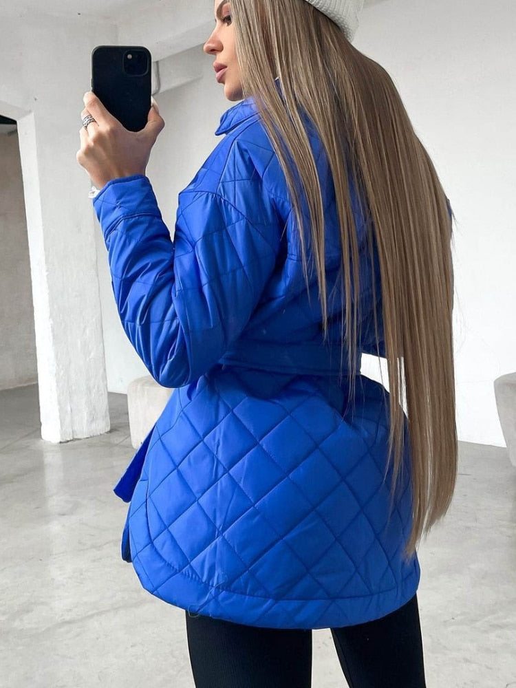 xakxx Women's Winter Jacket New Super Hot Single-breasted Lapel Long Green Loose Warm Plaid Top Casual Streetwear Quilted Coats Female