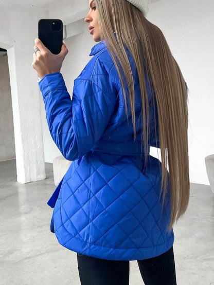 xakxx Women's Winter Jacket New Super Hot Single-breasted Lapel Long Green Loose Warm Plaid Top Casual Streetwear Quilted Coats Female