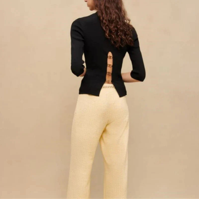 xakxx xakxx Matching Backless Design Five-part Short Sleeve Knit Sweater Women's Pullovers  Female Clothing
