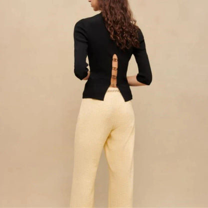 xakxx xakxx Matching Backless Design Five-part Short Sleeve Knit Sweater Women's Pullovers  Female Clothing