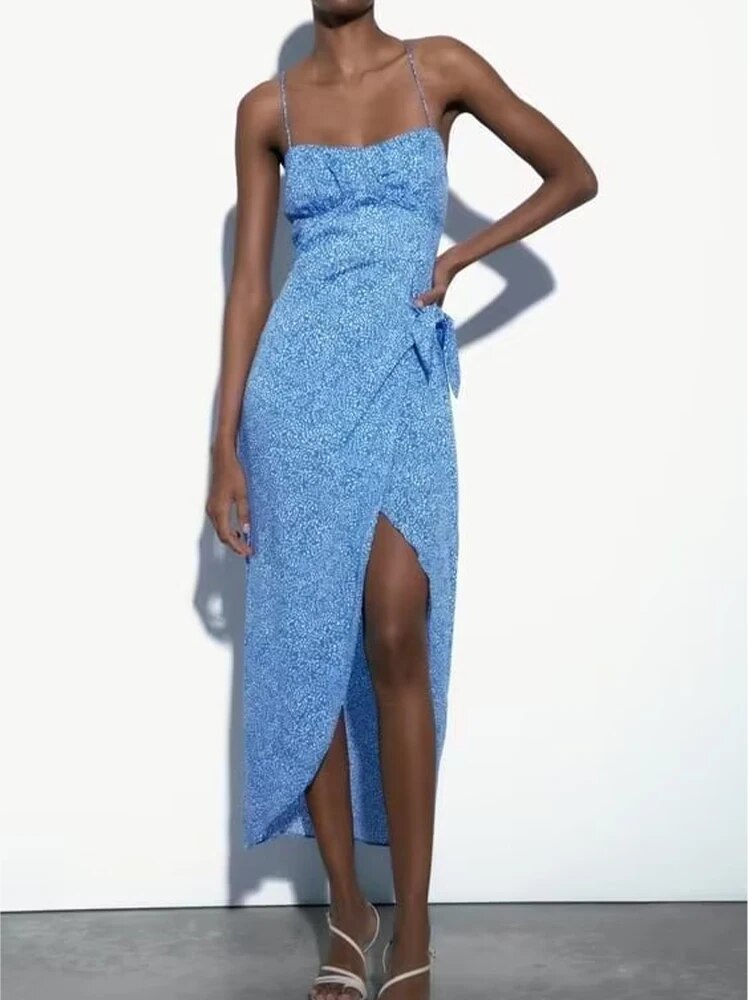 xakxx - New women's temperament fashion casual Ruili sweet and elegant all-match knotted print corset dress