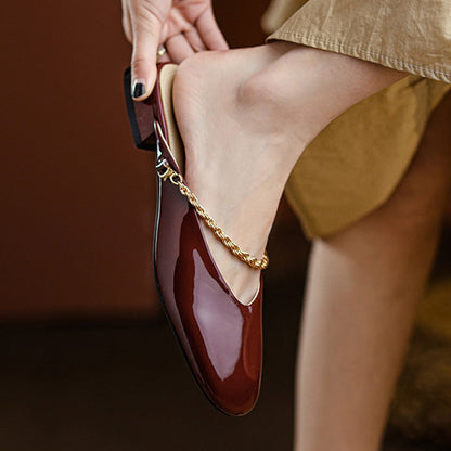 xakxx Outside Women's Muller Shoes Fashion Designe Middle Heel Ladies Sandals Classic Lersure Patent Leather Lazy Female Slipper