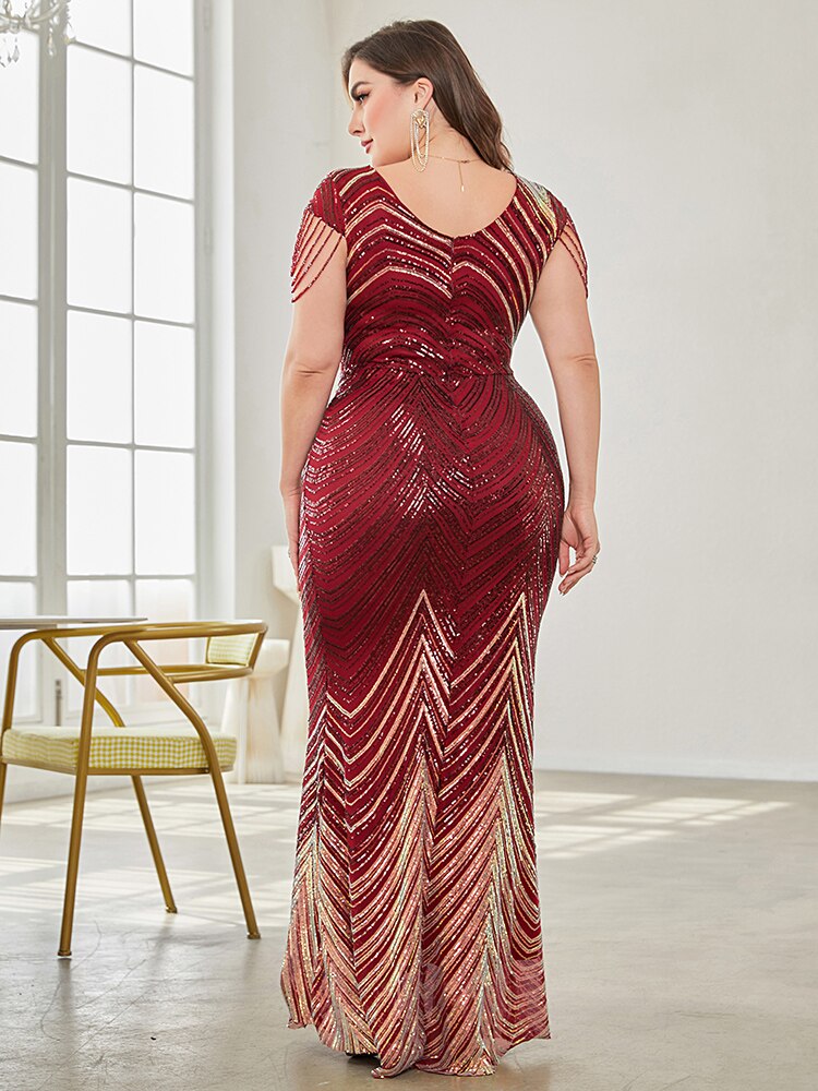 xakxx Elegant Deep V Neck Burgundy Red Sequin Evening Dress Party Maxi Dress Women Beading Dress Long Prom Cocktail Dress