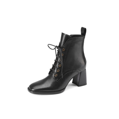 xakxx Black Friday  Fashion Women Shoes Square Toe High Heel Shoes For Women Black Leather Boots Women Lace Up Modern Boots Winter Women Boots