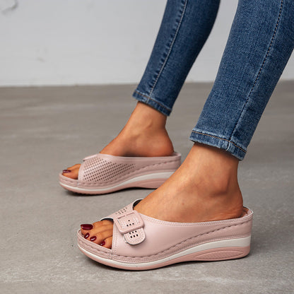 xakxx Back to school New Plus Size 43 Wedges Slippers Women Summer Buckle Peep Toe Sandals Woman Comfy Non Slip Beach Flip Flops Female