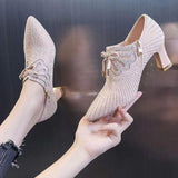Spring Sexy Glitter Rhinestones Luxury High Heels Women Crystal Bowknot Wedding Party Prom Shoes Female New Casual Pumps