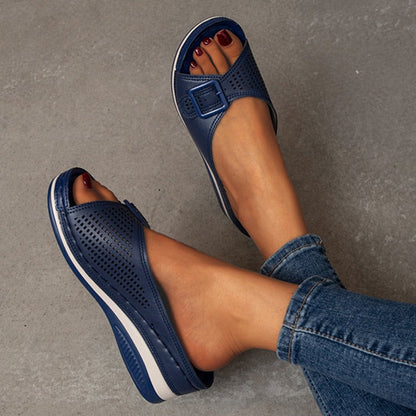 xakxx Back to school New Plus Size 43 Wedges Slippers Women Summer Buckle Peep Toe Sandals Woman Comfy Non Slip Beach Flip Flops Female