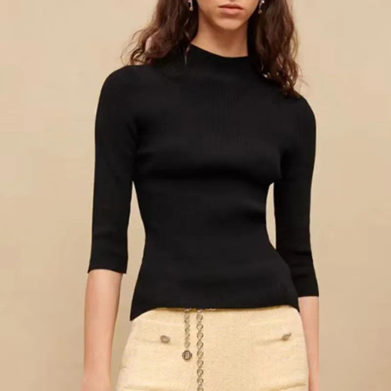 xakxx xakxx Matching Backless Design Five-part Short Sleeve Knit Sweater Women's Pullovers  Female Clothing