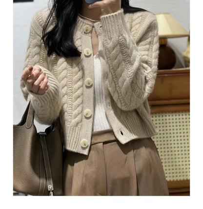 xakxx xakxx-New cashmere twist cardigan in autumn and winter women loose thick twisted short sweater knitted coat 100% pure wool.
