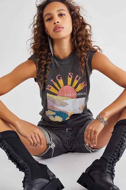xakxx Streetwear Special Tshirt Women Summer O Neck Sleeveless Tops Loose Casual Ladies Gray Tee