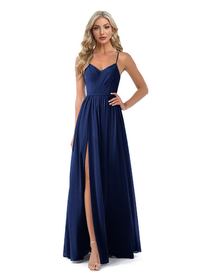 xakxx Long Evening Dress Chiffon Bridesmaid Dresses Women A-line V-Neck Dress Spaghetti Strap Formal Wedding Prom Party