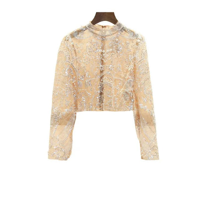 xakxx xakxx Fall Woman Clothing Temperament Standing Collar Short Unique Chic Zipper Long Sleeve Shirt