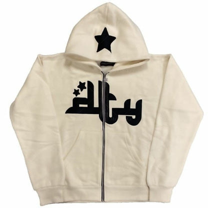 xakxx Vintage Star Pattern Hoodie Women Men Fairy Grunge Long Sleeve Zipper Jacket Harajuku Oversize Sweatshirt Streetwear Y2K Clothes