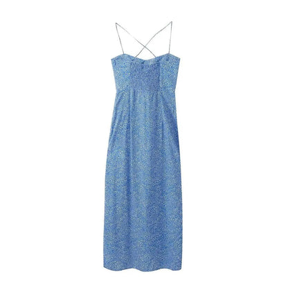 xakxx - New women's temperament fashion casual Ruili sweet and elegant all-match knotted print corset dress