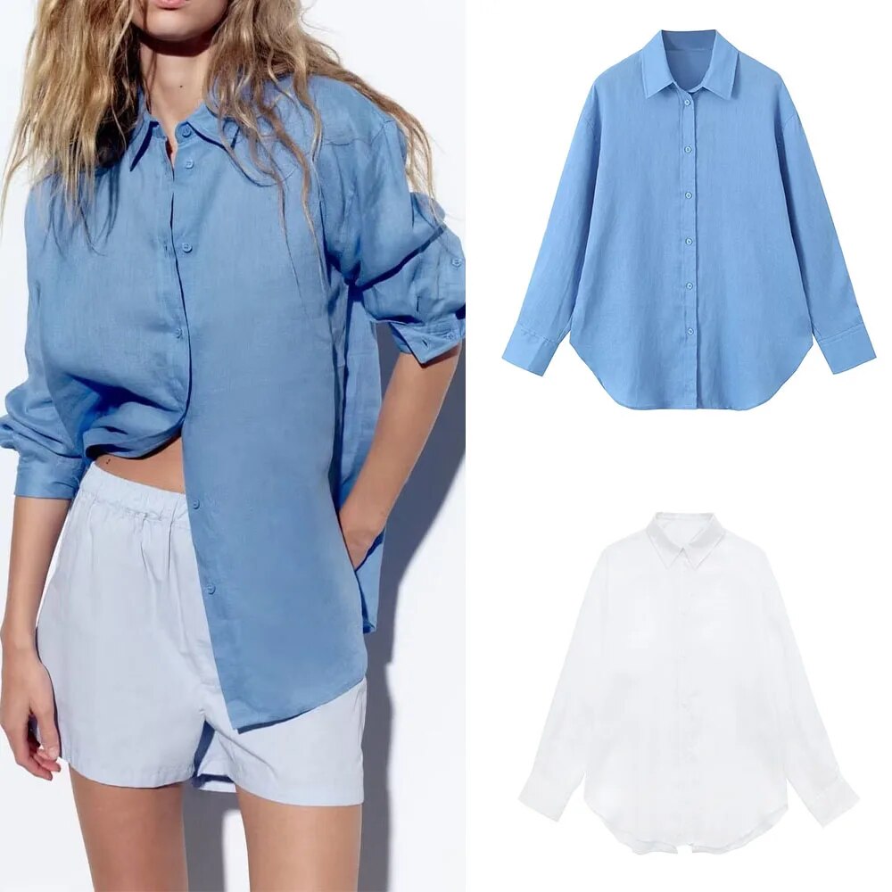xakxx xakxx - New Women's Casual Fashion Lapel Long Sleeve Closure Front Breasted Button Closure Back Buttons Linen Shirt