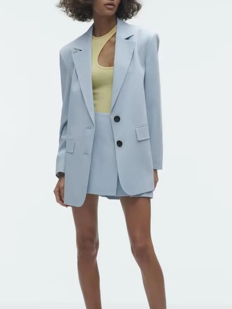 xakxx xakxx - New women's  wide pleated pants skirt wide version suit coat lapel long sleeve loose straight sleeve suit coat