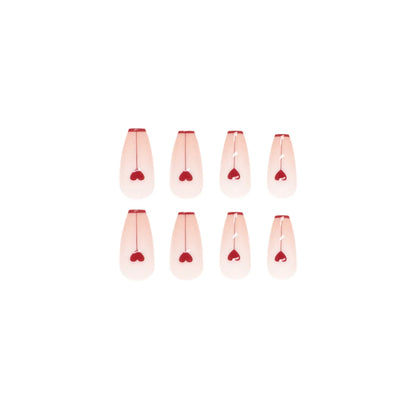xakxx xakxx 24Pcs Charming Pink Flame Long Ballerina Wearable Fake Nails Press on Smaill Heart Full Cover Detachable Finished Fingernails