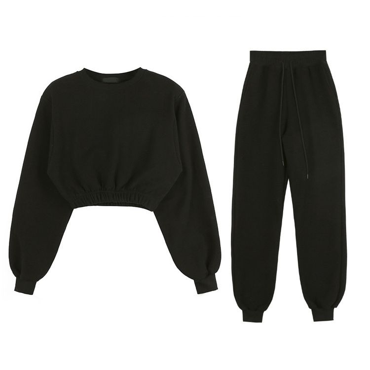 xakxx Women Pullover Hoodies Sweatshirts Suit Winter Spring Solid Casual Tracksuit Fleece 2 Pieces Set Sweatpants Quality Outfits
