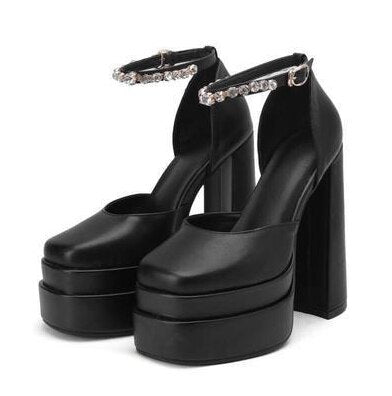xakxx New Fashion Women Pumps Retro Mary Janes Chunky Heels Sandals Spring Platform Dress Party Wedding Basic Shoes Woman Big Size