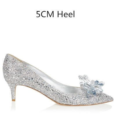 xakxx Newest  Cinderella Shoes Rhinestone High Heels Women Pumps Pointed Toe Woman Crystal Party Wedding Shoes 5Cm/7Cm/9Cm