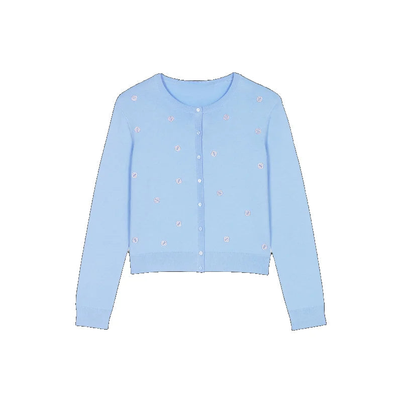 xakxx xakxx Long Sleeve Diamond Embellished Knit Cardigan Blouse Women���s Korean Fashion Vintage