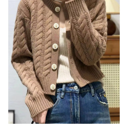 xakxx xakxx-New cashmere twist cardigan in autumn and winter women loose thick twisted short sweater knitted coat 100% pure wool.