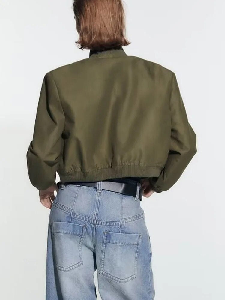 xakxx - NEW WOMEN'S RUNNING DECORATION WITH ONE TONE RIBBON TRIM LAYER FRONT SNAP CLOSED BIG POCKET PILOT JACKET COAT
