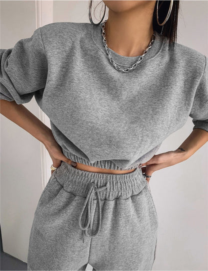 xakxx Women Pullover Hoodies Sweatshirts Suit Winter Spring Solid Casual Tracksuit Fleece 2 Pieces Set Sweatpants Quality Outfits