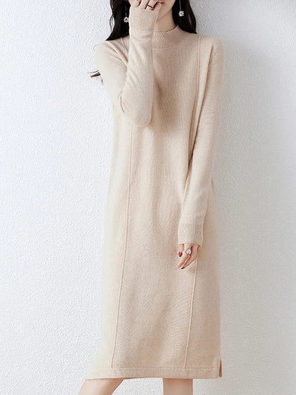 xakxx xakxx-Cashmere sweater women's 100 pure wool long semi-turtle neck skirt autumn and winter loose sweater dress