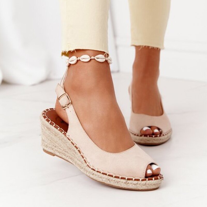 xakxx Summer Women Heels Casual Open Toe Platform Shoes Buckle Wedge Chaussure Femme Mid Pumps Heel Women Shoes for Women Fashion