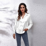 xakxx Spring White Blouses Vintage Women Elegant Top  Casual Shirt Oversize Satin Silk Loose Shirts Long Sleeves Clothing
