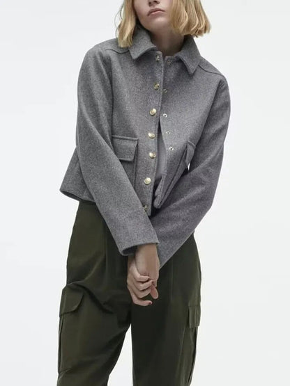 xakxx- The new women's  has a flap patch pocket on the front, gold breasted soft jacket jacket