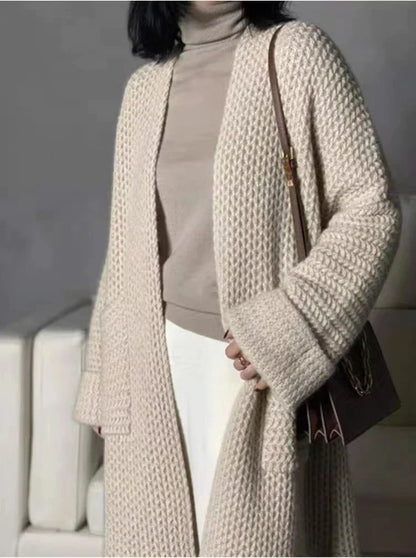 xakxx xakxx-Heavy thick cashmere cardigan women pure cashmere V-neck long twisted loose knit sweater cashmere knitting loose plus size