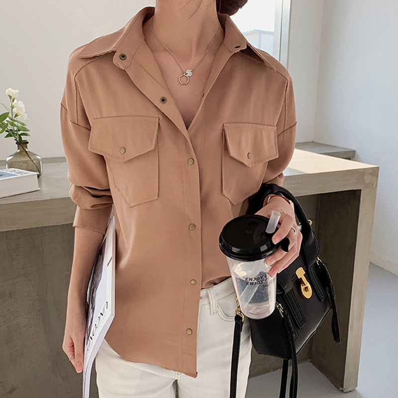 xakxx  Spring Women White Shirts Single-Breasted Lapel Female Blouses Women Tops New Cotton Solid Office Ladies Shirt Femme Blusas