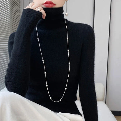 xakxx xakxx-100 pure mountain cashmere sweater autumn and winter ladies sweater knit bottoming shirt high neck pullover slim joker inside.