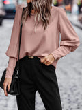 xakxx- Chic New Lantern Sleeve Button O Neck Shirts Women Solid Color Blouse Autumn Spring Lady OL Tops