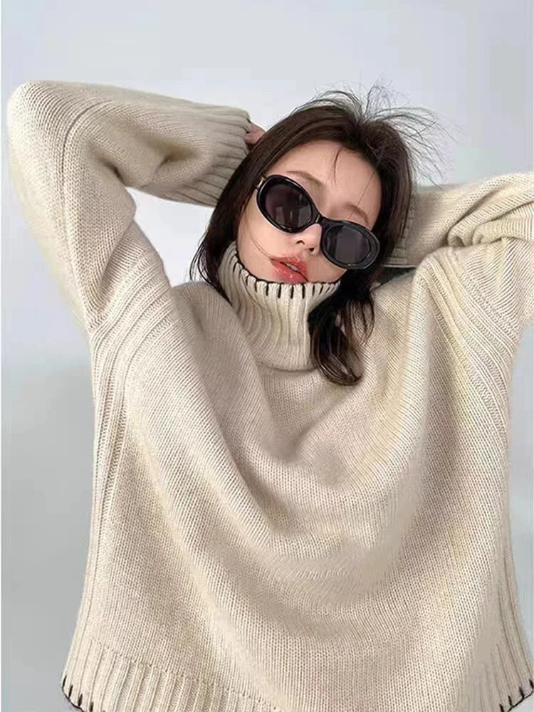 xakxx xakxx-European goods soft Nuoshan cashmere sweater women's high neck thick sweater lazy loose knit bottoming shirt plus size