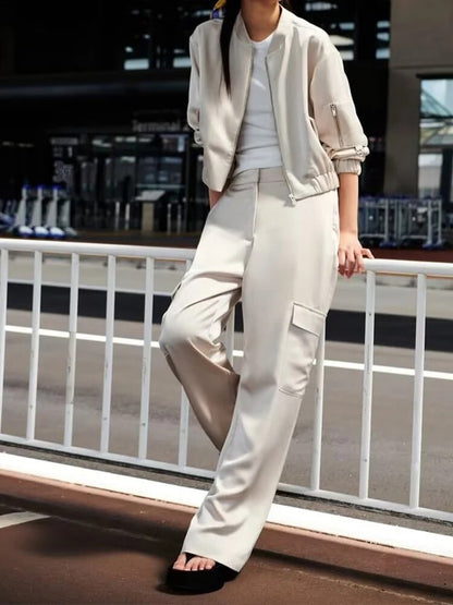 xakxx - New Women's Clothing  Casual Temperament Fashion Elegant Ruili Sweet Silk Satin Texture Bomber Jacket