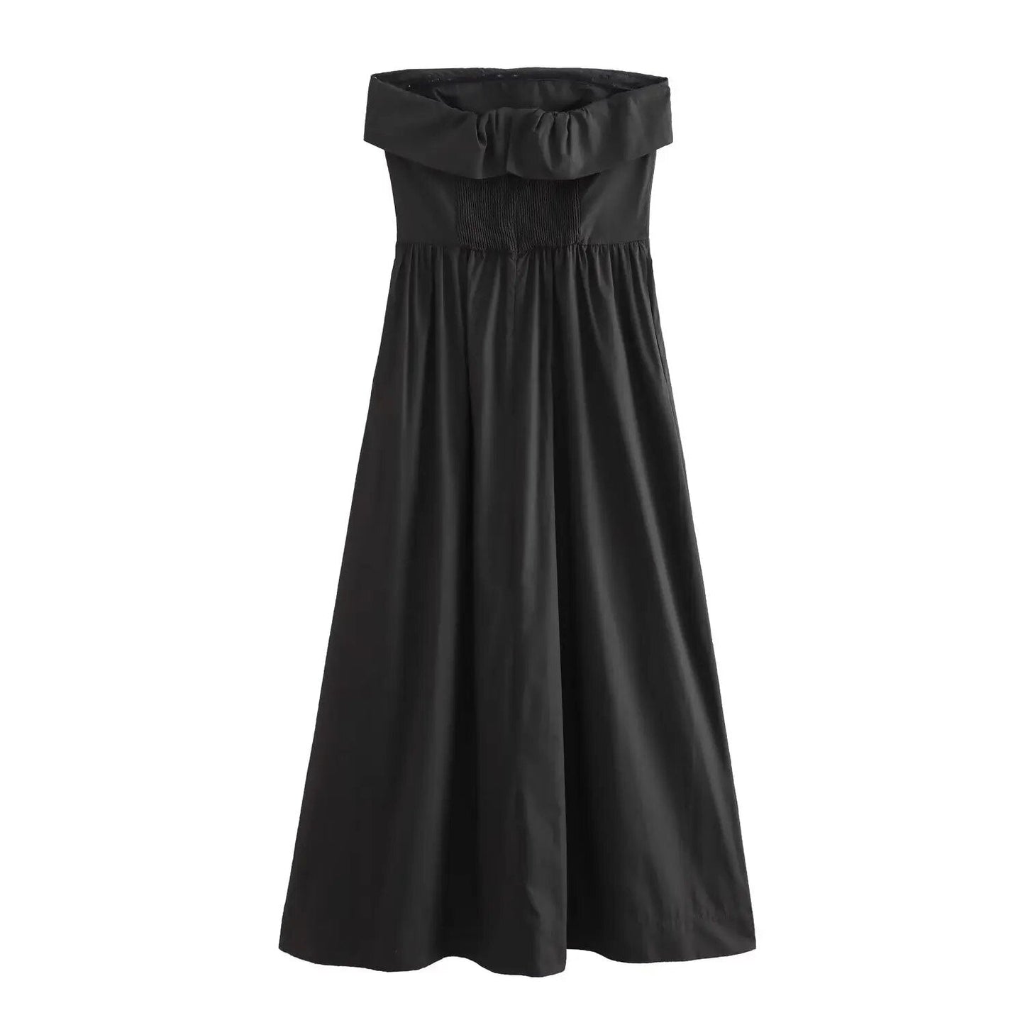 xakxx- New women's temperament fashion casual elegant honeycomb grid elastic design seam concealed zipper closure tube top midi dress