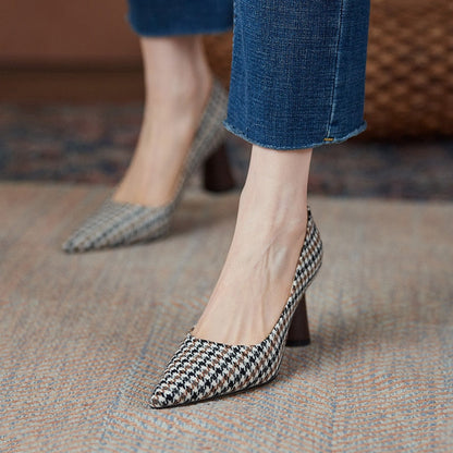 xakxx Retro French Ladies Single Shoes Shallow Mouth Color Matching Women's Shoes  New Classic Pointed Thick Heel Female Pumps
