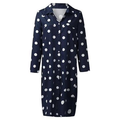 xakxx- Classic Polka Dot Dress Women Polo Neck Long Sleeve Buttons Dresses Office Lady Casual Dot H Feminino Vestidos Robes