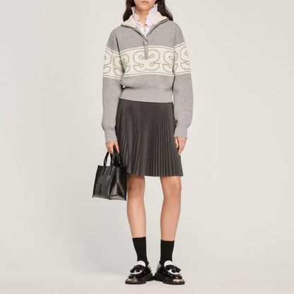 xakxx xakxx  Women's Pullover Fall and Winter Women's Clothing Double S Printed Loose Knit Over Sweater