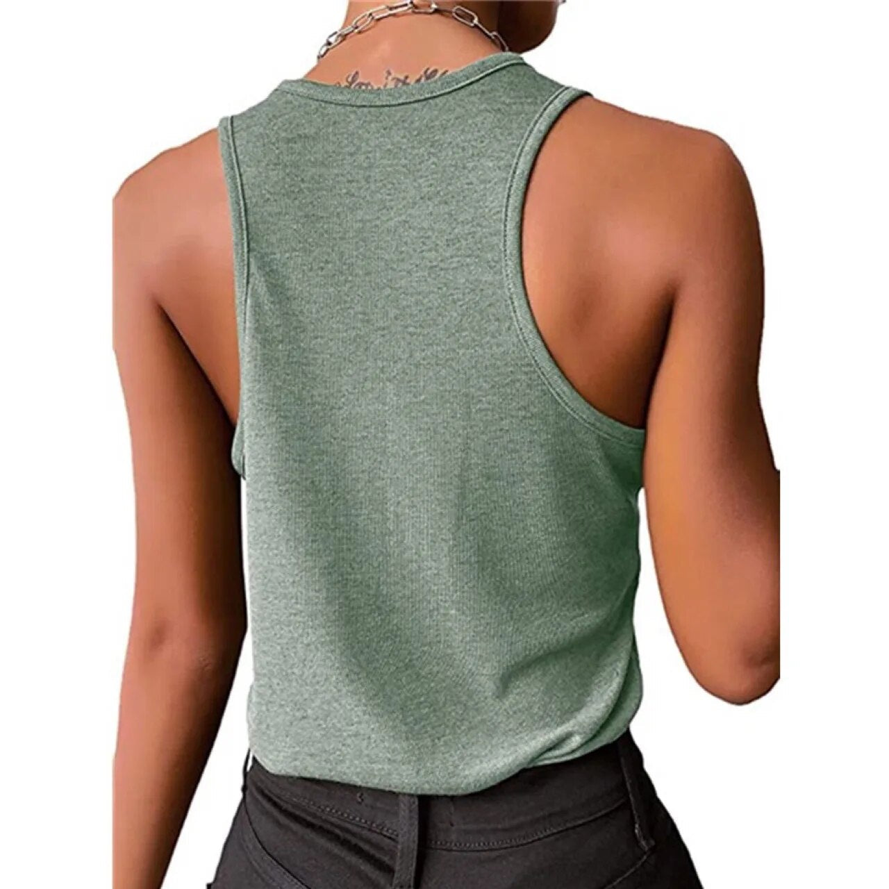 xakxx xakxx- Large Size Basic Screw Thread Tank Top Female Button Fit Sleeveless Top Casual Solid Slim Vest Women Simple Tanks T-Shirt