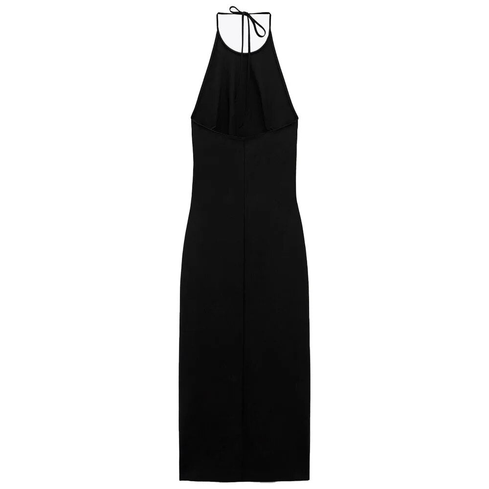 xakxx - New women's temperament fashion casual sexy adjustable bow side pleated decoration pleated halter neck dress