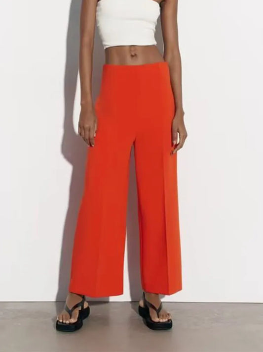 xakxx xakxx- NEW WOMEN'S SEWING DECORATIVE WIDE PANTS WITH HIDDEN ZIP CLOSURE ON SIDE SPLIT SEAMS HIGH WAIST WIDE LEG PANTS