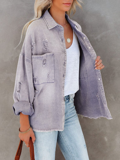 xakxx Jackets for Women  Spring Autumn New Lapel Long Sleeve Denim Coat Vintage Clothing Streetwear Ladies Tops Women Coats Frayed